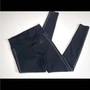 Adidas 3-Stripes mid rise fitted legging joggers Pants in Black Gray SzSMALL